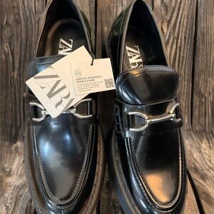 Zara Black Loafers with Silver Detail RUNS LIKE 8.5